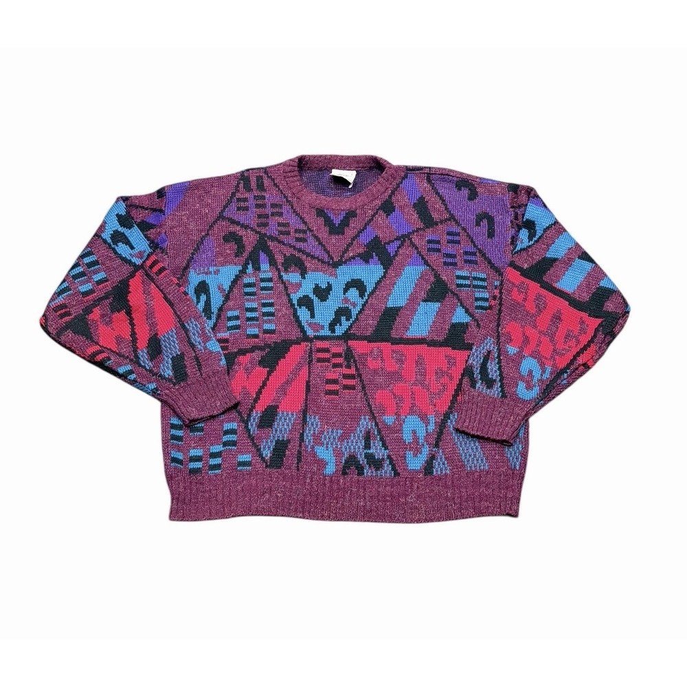 Vintage 90s Peter Jon Sweater L Bold Geometric Tribal Knit‎ Pullover Streetwear